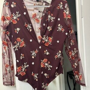Express Sheer Bodysuit with Floral Embroidery